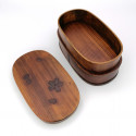Japanese oval bento lunch box in cedar wood with cherry blossom pattern, MAGEWAPPA SAKURA
