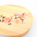 Boîte à repas Bento japonaise ovale en bois de cèdre motif fleur de cerisier laqué, MAKIE SAKURA