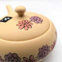 Japanische Teekanne Tokoname Kyusu, FURAWAZU, gelbe und rosa Blüten