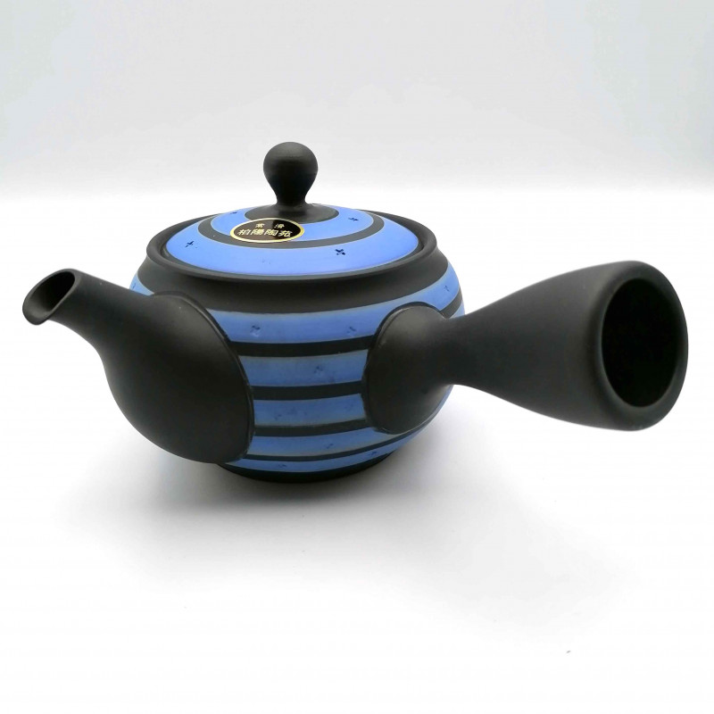 Japanese teapot tokoname kyusu, GYO, black and blue lines