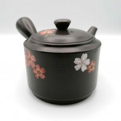 Japanese teapot tokoname kyusu, SEGATAKAI SAKURA, black and cherry blossoms