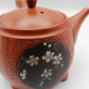 Japanese tokoname kyusu teapot on legs, SAKURA, red and black