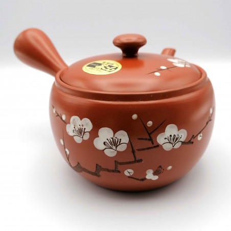 Japanische Teekanne Tokoname Kyusu, AKA SAKURA, Rot- und Kirschblüten