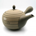 Japanese teapot tokoname kyusu, GYO SAKURA, cherry blossoms and gray lines