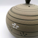Japanese teapot tokoname kyusu, GYO SAKURA, cherry blossoms and gray lines