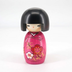 Muñeca japonesa kokeshi con corte de pelo rosa, OKAPPA-SAN
