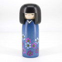 Japanese blue kokeshi doll with cosmos pattern, COSMOS