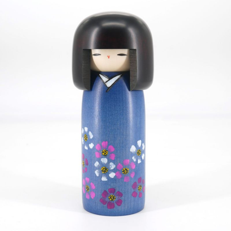 Bambola giapponese kokeshi blu con motivo cosmo, COSMOS