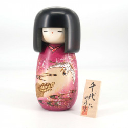 Pink japanese kokeshi doll with eternity pattern, CHIYO NI