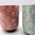 Traditional Japanese tea cup, KIKU, green and chrysanthemums