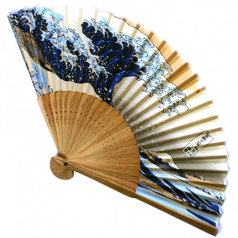 japanischer Fächer aus Seide und Bambus, NAMIFUJI Hokusai