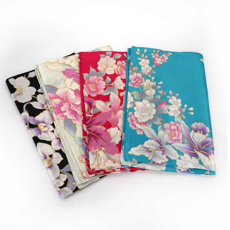 Japanese silk scarf with orchid pattern, RAN, color of your choice