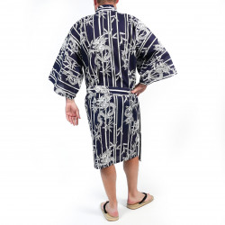 Japanischer traditioneller blauer Happi-Kimono aus Bambusbaumwolle und Drachen für Herren