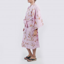 Kimono happi traditionnel japonais rose en coton motif fleurs prune dorée pour femme, HAPPI UME