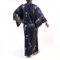 Japanischer traditioneller blauer Yukata-Kimono aus Baumwolle, General Hideyoshi Kanji für Männer