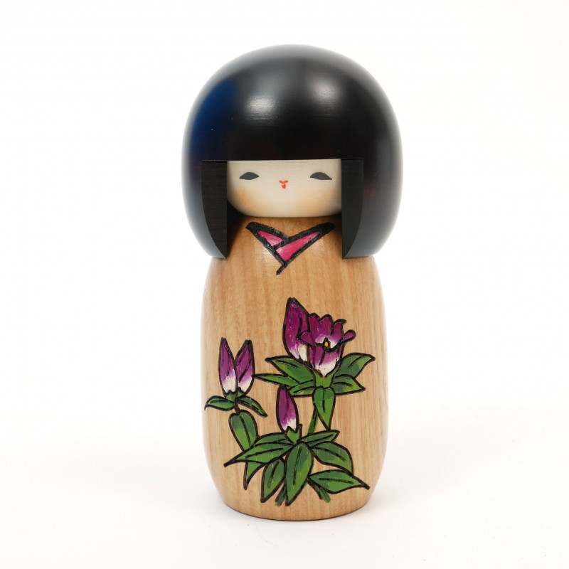 Bambola giapponese kokeshi storie di fiori di genziana, HANA MONOGATARI RINDO