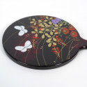 Specchio piccolo in resina giapponese nera con motivo floreale e farfalla, MIYABINO