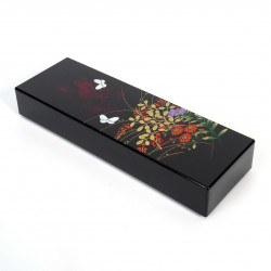 Japanese black resin storage box with flower and butterfly pattern, MIYABINO
