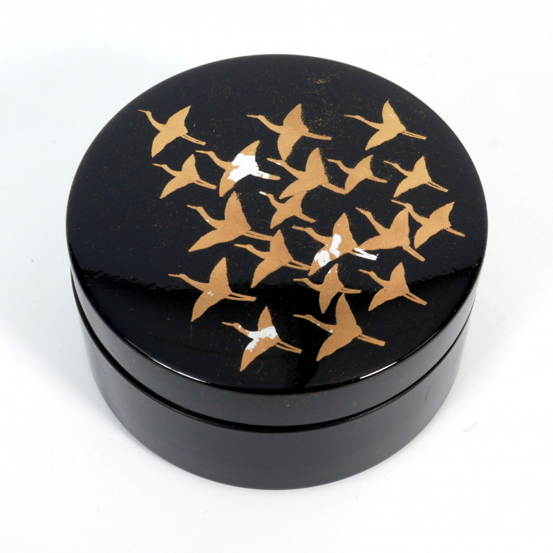 Boîte à bijoux japonaise noire en résine motif envol de grues, GUNKAKU