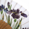 Japanischer blauer Fächer aus Polyester-Baumwolle und Bambus-Iris-Muster, SHOBU, 20,5cm