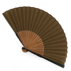Japanese green fan in polyester cotton and bamboo with labyrinth pattern, SAAYA, 22cm