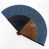 Japanese blue cotton and bamboo fan, AOI, 22cm