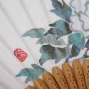 Ventaglio giapponese blu in cotone poliestere e bambù con motivo a fiori di peonia, BOTAN, 20,5 cm
