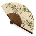 Japanischer beiger Polyester- und Bambusfächer mit Kürbismotiv, HYOTAN, 22cm