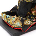apanese traditional Oyama doll black and red kimono crane pattern, TSURU