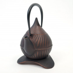 Japanese Cast Iron Teapot, copper color, ITCHU-DO, TSUBOMI, + trivet