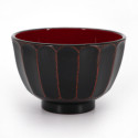 Duo de bol japonais noir et rouge en résine imitation bois, KIKUBORI, 11cm