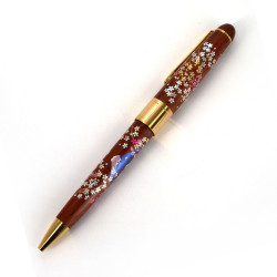Penna a sfera giapponese in legno con scatola con montatura fuji e fiori di ciliegio, SAKURAFUJI, 145mm