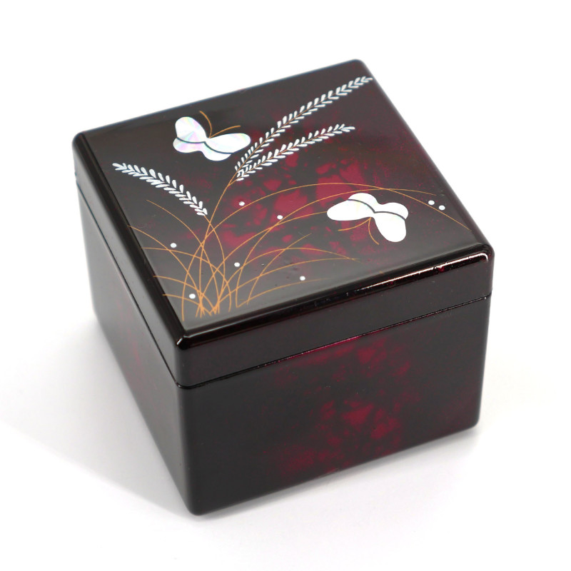 Scatola portaoggetti giapponese in resina nera con motivo a farfalla, MUSASHINO, 6.5x6.5x5.2cm