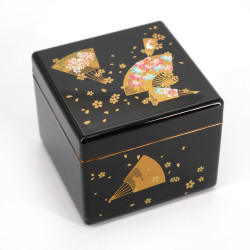 Caja de almacenamiento japonesa de resina negra con patrón de abanico, SENMENSHUNJU, 6.5x6.5x5cm