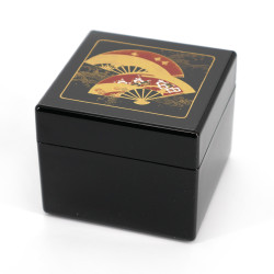 Boîte de rangement japonaise noire en résine motif éventails, SENMEN, 8x8x6.5cm