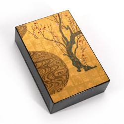 Boîte de rangement japonaise noire en résine motif cerisier, KOURINBAI, 11x7.5cm