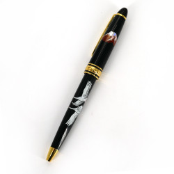 Japanese black resin ballpoint pen in crane and mount Fuji design box, TSURU, 130mm