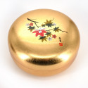 Japanese golden round resin storage box with cherry blossom and maple leaves pattern, HANAICHIMONME, 12cm