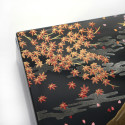 Boîte de rangement japonaise noire en résine motif mont fuji et cerisier, FUJI NI SHUNJU, 16.4x11.4x5.3cm