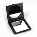 Miroir de poche japonais carré noir en résine motif éventails, OHGI, 7cm