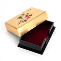 Japanische goldene Aufbewahrungsbox aus Harz mit Kirschblüten- und Ahornblattmuster, HANAICHIMONME, 11,5x7,5x3,6cm