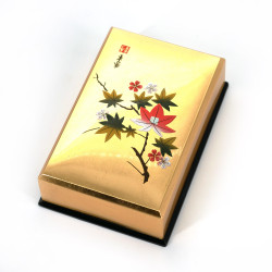 Boîte de rangement japonaise dorée en résine motif fleurs de cerisier et feuilles d'érable, HANAICHIMONME, 11.5x7.5x3.6cm