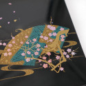 Boîte de rangement japonaise noire en résine motif éventail vague et branche de cerisier, HANAOHGI, 11x7.5x3.3cm