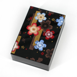 Boîte de rangement japonaise noire en résine motif fleurs de cerisier, NOSHISAKURA, 11x7.5x3cm