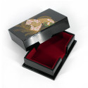 Japanese black resin storage box with fan pattern and ribbons, MUSUBISENMEN, 11x7.5x3.3cm