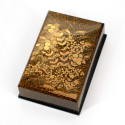 Caja de almacenamiento japonesa de resina negra con patrón de flores doradas, KINAKIKUSA, 9.5x8x2.8cm