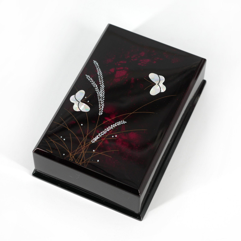 Boîte de rangement japonaise noire en résine motif papillons, MUSASHINO, 9.5x8x2.8cm