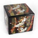 Japanese black jyubako lunch box with crane and ribbons pattern, NOSHITSURU, 20x20x16cm