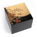 Caja de almacenamiento japonesa negra y dorada en resina con estampado de flores, HANANO, 10x10x7cm