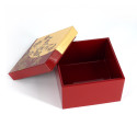 Scatola portaoggetti giapponese rossa e oro in resina motivo ciliegia, SAKURA, 10x10x7cm